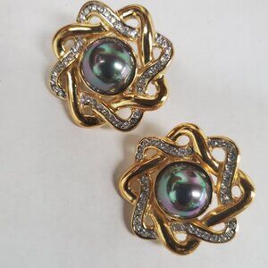 Fifth Ave Collection Faux Tahitian Pearl Rhinestone Clip Earrings